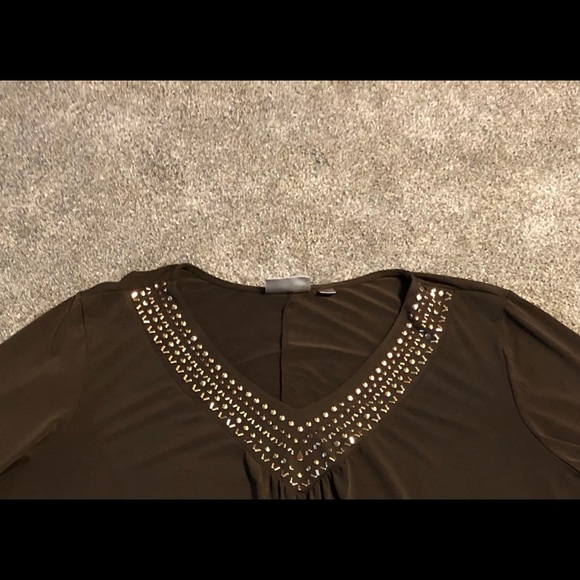 Avenue Top Blouse Size 30/32 Chic Brown Orange Stretchy Embellished - Picture 9 of 12